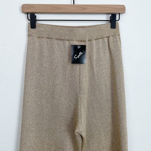 Retro Vintage Gold Metallic Stirrup Soft Knit Pants NWT - Picture 6 of 8